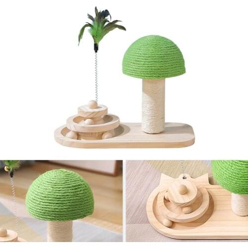 Hot Sale Cat Toy Scratching Post Mushroom Sisal Rope Scratcher Tree Tower Wood Turntable Ball Kitten Climbing Frame Cat Supplies