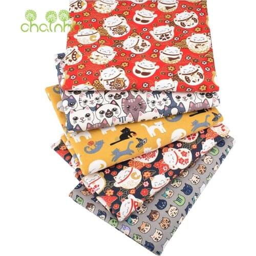Cotton Canvas Fabric,Cartoon Lucky Cat,Handmade Sewing Fabric Clothes For Sofa Curtain Bag Home Decoration Material