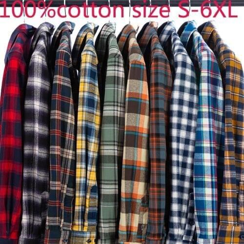 New Arrival Autumn Cotton Long Sleeved Dress Shirts Smart Casual Flannel Plaid Large Thick Plus Size S M L XL 2XL 3XL 4XL 5XL6XL