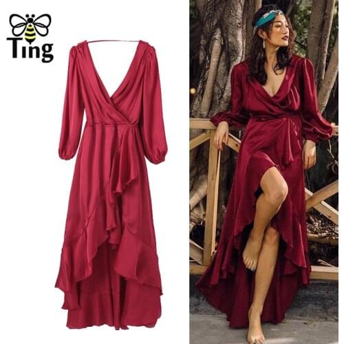 Tingfly Runway Red Party Dresses Sexy Deep V Neck Dinner Night Dress with Sashes Vestidos Largos Vintage Elbise Robes Rouge Boho