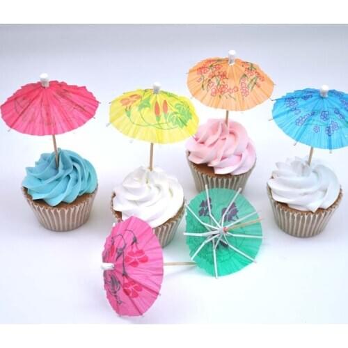 Hot 50 pcs Umbrella shape Cupcake Toppers DIY Cake Topper Fruit Toothpick Cocktail decoration Wedding Birthday Party supplies