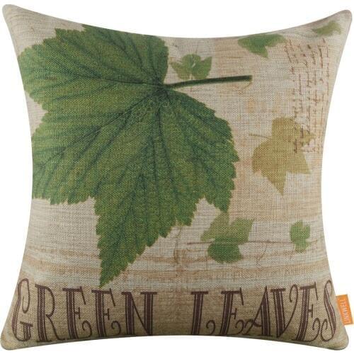 LINKWELL 18x18 inches Pillow Case Burlap Cushion Cover Vintage 2017 Most Popular Trend Fern Leaf Green Color Grow Plants