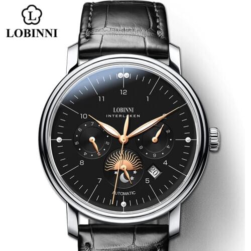 LOBINNI Business Seagull Movement Automatic Men Watch For Luminous Switzerland Perpetual Calendar Mens Mechanical Watch Fashion