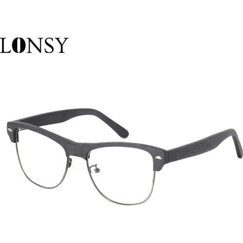 LONSY Fashion Acetate Wood Grain Galsses Frame Women Men Anti Blue Light Lens Vintage Spectacles Prescription Eyeglasses Frames