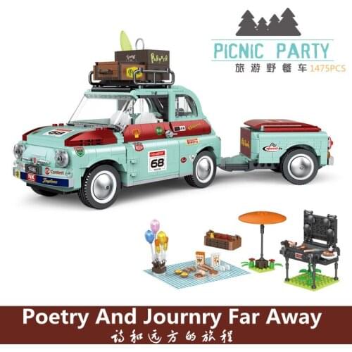 Mailackers Technical Car Retro Mini Art Tourist Picnic Car Building Blocks Trailer Tractor Transport Gifts for girls and boys