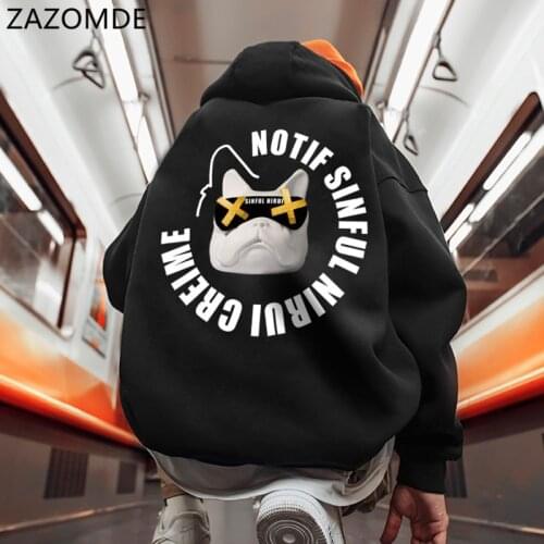 ZAZOMDE Men Hoodie Cartoon Prints Streetwear Hip Hop Hoodie Street Man Hoody Autumn Warm Fleece Hooded Fashion Cool Sweatshirt