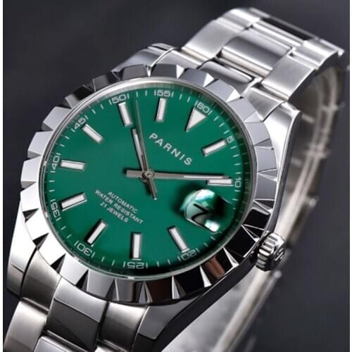 Parnis 39mm sapphire Green dial sapphire date Miyota 8215 Automatic movement Mens Watch