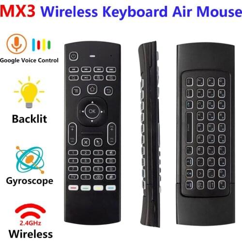 MX3 Wireless Keyboard Air Mouse Backlit Remote Control 2.4G Wireless Keyboard Google Vcice Control LR Learning H96 MAX 3318