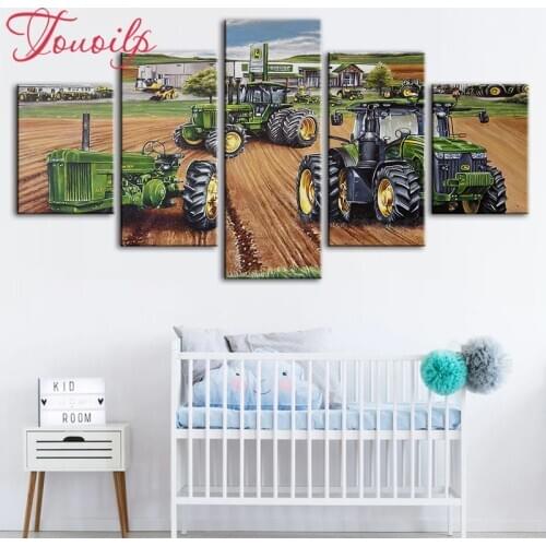 TOUOILP 5D DIY Full Square&round 5pcs Tractor 5d Diamond Painting Combination diamond Embroidery Mosaic Home Decor painting