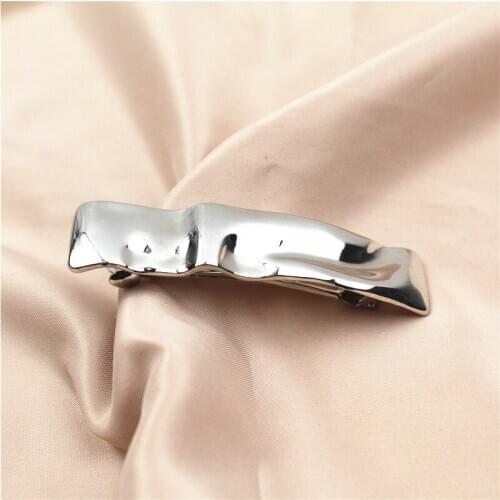 New Fashion Silver Color Alloy Shiny Wrinkle Hairpin Smooth Geometric Metal Hairgrips For Women Hair Jewelry Party Birthday Gift