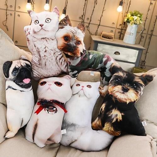 New Cute Simulation Plush Cat&Dog Pillows Soft Stuffed Animal Cushion Sofa Decor Cartoon Plush Toys for Children Kids Girls Gift