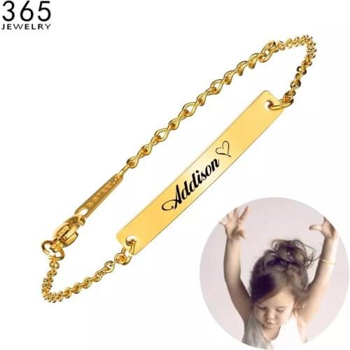 New Fashion Design Stainless Steel Custom Name ID Bar For Baby Boy Girl Gold Color Charm Children Bracelets Best Friends Gift