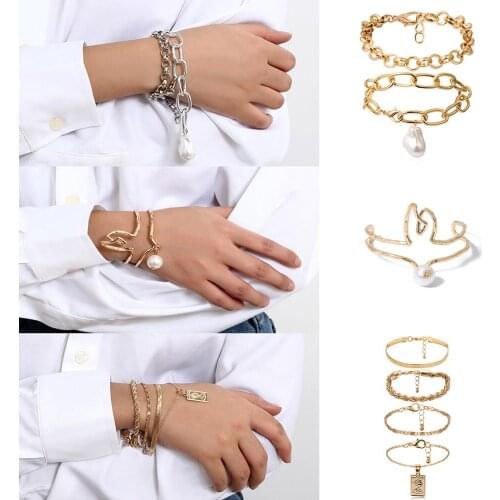 Retro Personality 2PCS/Set Carved Coin Pendant Bamboo Bracelet Fashion Vintage Punk Personality Pearl Pendant Bracelet women men