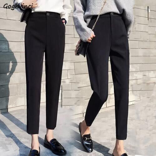 Casual Pants Women Chiffon Harem Slender Black Office Lady All-match Black Ankle-length Chic Korean Style Stylish Spring Student