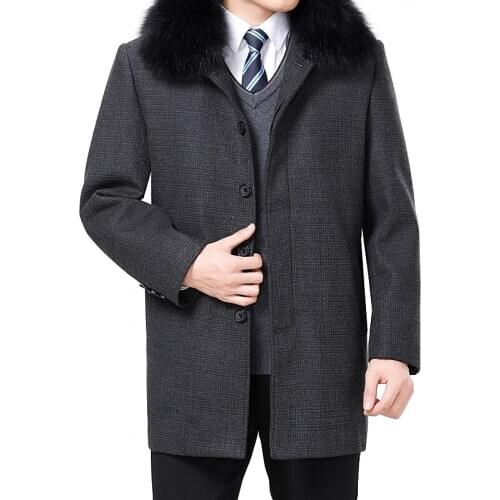 Casual Plaid & Blends Middle-aged Men Woolen Coats Plus Size Mens Clothing 3XL 4XL Winter Male Wool Jacket