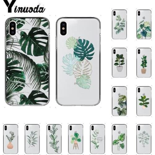 Green Potted Plant Leaf Transparent TPU Soft Phone Cover for iPhone 11 pro XS MAX 8 7 6 6S Plus X 5 5S SE XR cover