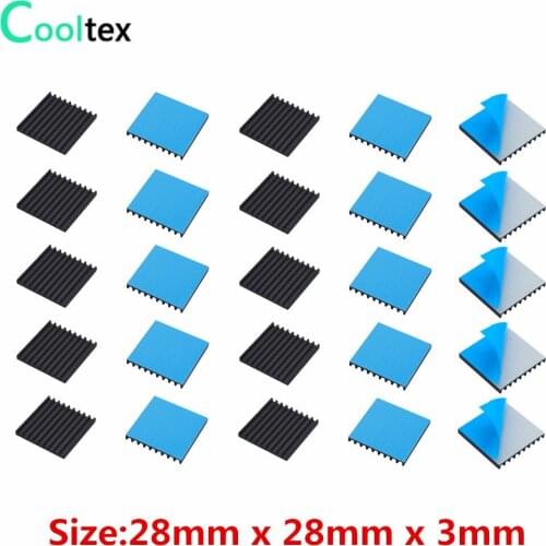 20pcs 28x28x3mm Black Aluminum Heatsink radiator for Electronic Chip IC MOS Heat Dissipation With Thermal Conductive Tape