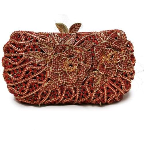 Luxury Green Red Evening Clutches Bags Fashion Rhinestone Gemstone Crystal Ladies Prom Chain Handbags Female Prom Wedding Purses