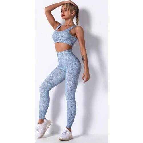 Sexy Seamless Buttocks Printed Yoga Bra Set Moisture Wicking Running Sports Fitness Pants Women Gym Clothing Sport Set Women