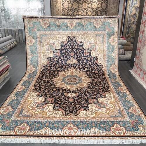 Yilong 10'x14' handmade silk hand made rugs hand knotted silk carpets (ZQG348A)