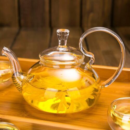Free shipping glass tea pot, Heat Resistant With High Handle Flower 600ml Coffee Glass Tea Pot Blooming Chinese Glass Teapots