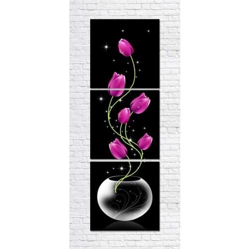 YRHCD Frameless Canvas Painting Triptych Fashion rose flower Simulation painting for Bed room Decor Home Wall artwork ornament