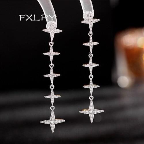 FXLRY Luxury Long Star Earrings Full AAA Cubic Zirconia Meteorite Drop Earrings white Color Women Jewelry