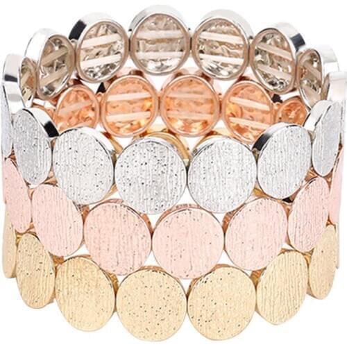 Women Fashion Bracelets Simple Multi-Color Three Layer Bracelet Women Metal Wild Bracelet Women Jewelry