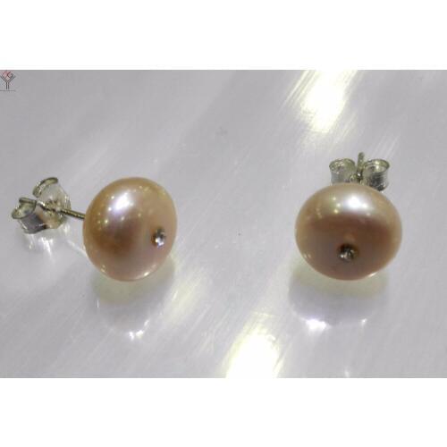 Women Jewelry Earring 10mm Bright Pink Pearl Stud Earring Shining Rhinestone Natural Freshwater pearl