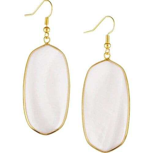 TUMBEELLUWA Natural White Shell Dangle Hook Earrings for Women,Oval Shape Gold Plated Fashion Charms Jewelry