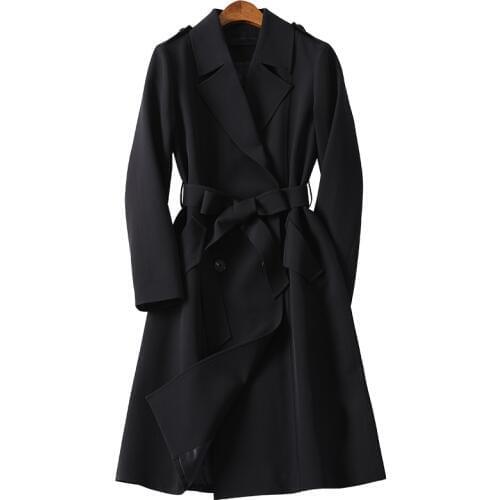 Spring Autumn Women New Black Trench Coat Long Slim Windbreakers Female Double Breasted Overcoat Woman Slim Long Outwear PR092