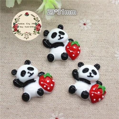 10PCS Cute Animal Panda with Strawberry Resin Cabochon Flatbacks for DIY crafts scrapbooking,29*31mm