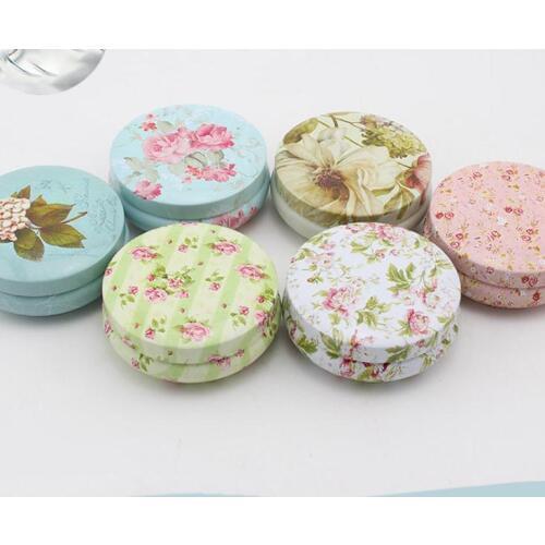 100pcs Floral Pastoral Iron Storage Tank Box Bins Cans Metal Round Coffee Tea Snacks Candy Tin Storage Container Decor SN1113