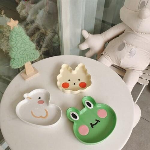 2021 New Style INS Wind Frog Head Duckling Embossed Craft Ceramic Plate Cute 8 Inch Plate Household Plate