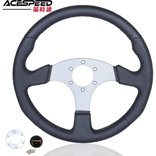340mm Steering Wheel Leather black Sutures Flat Racing Steering Wheel
