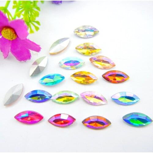 AB colors horse eye Navette Marquise shape glass Crystal strass pointback Glue on rhinestones beads handicraft phone cover diy