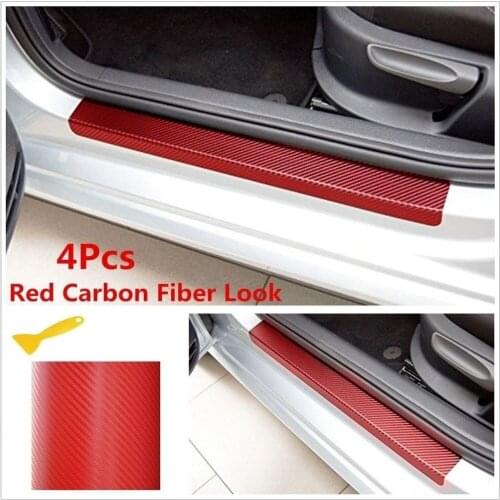 Car 4Pcs/set Protector 3D Carbon Fiber Sill Scuff Cover Anti Scratch Car Door Plate Sticker with 1 Plastic Scraper car stickers