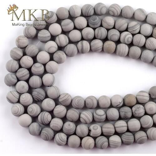 Natural Dull Polish Matter Grey Line Stone Round Beads For Jewelry Making Spacer Loose Beads 6/8/10mm Diy Bracelet Jewellery 15"