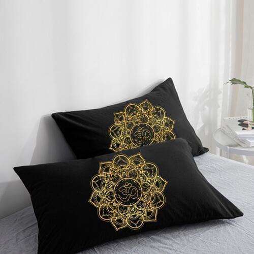 Custom Pillow Case Pillowcase 50x70 50x75 50x80 70x70 Decorative Pillow Cover OM Round golden on Black Bedding Drop Shipping