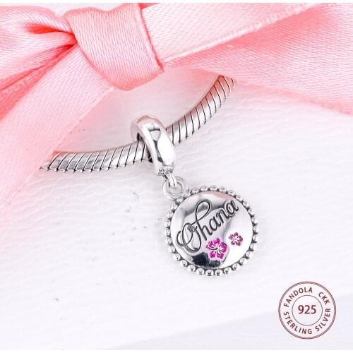 CKK 925 Sterling Silver Enamel Ohana Dangle Charms Fits Original Bracelet Metal Beads DIY Jewelry Making Accessories Bijoux