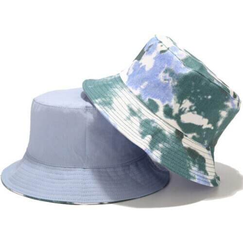 X Double-sided Wearing Cap Visor Rainbow Color Bucket Hat Men And Women Cotton Flat Sun Hat Reversible Sun Tie Dye Fisherman Hat