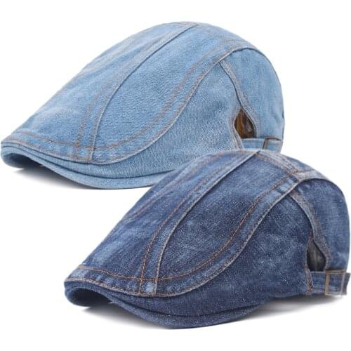 Denim Beret Hats Adjustable Men Women Jeans Berets Newsboy Flat Gatsby Cabbie Driving Cap Autumn Hats Forward Peaked Caps
