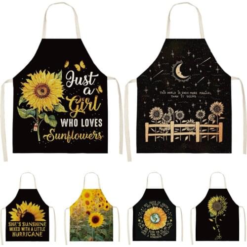 Sunflower Pattern Cleaning Art Green Aprons Home Cooking Kitchen Apron Cook Wear Cotton Linen chef apron baking accessories
