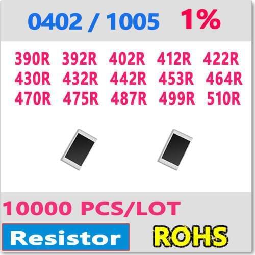 JASNPROSMA OHM 0402 F 1% 10000pcs 390R 392R 402R 412R 422R 430R 432R 442R 453R 464R 470R 475R 487R 499R 510R smd 1005 Resistor