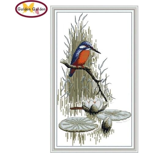 GG Birds By The River Painting Cross Stitch Kits Embroidery Package Animal Joy Sunday 14CT Printed Cross Stitch for Home Decor