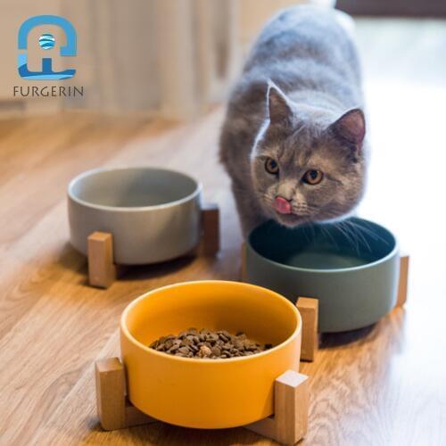 FURGERIN Ceramic Cat Bowl with Bamboo Holder Large Capacity 850ml dog food bowl Pet Feeder Dog Water Bowls pet products