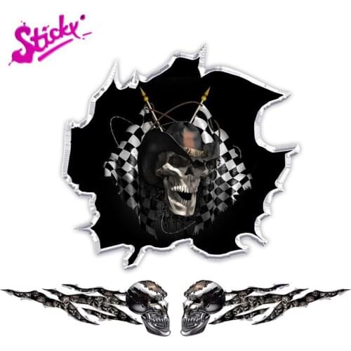 STICKY 3D Necromancer Fire Skull Check Flag Car Sticker Decal Decor Motorcycle Off-road Laptop Trunk Guitar PVC Vinyl Stickers