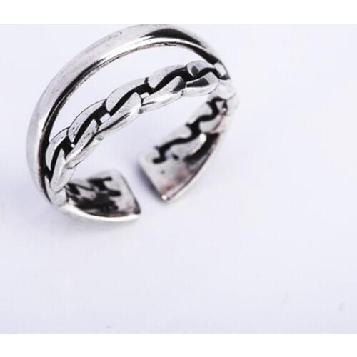 Ring For Women Females Jewelry Accessory Gift Silver-Plated Resizable Design Vintage Retro Ring 2020 New Interlock Double layer