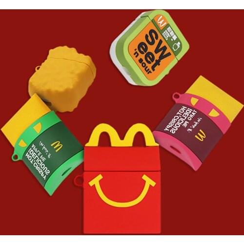 3D Cute McDonalds Chicken McNuggets McKee Box Earphone Cases For Apple Airpods 1/2 Funny Silicone Headphone Protection Cover