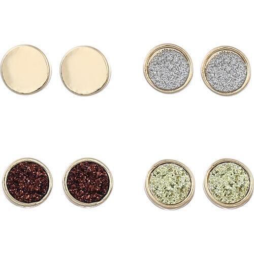 Trendy Round Stud Earring Set Colorful Geometric Earrings Bling-bling Brincos Jewelry 4 Pair/set Unsix Alloy Gold Earring